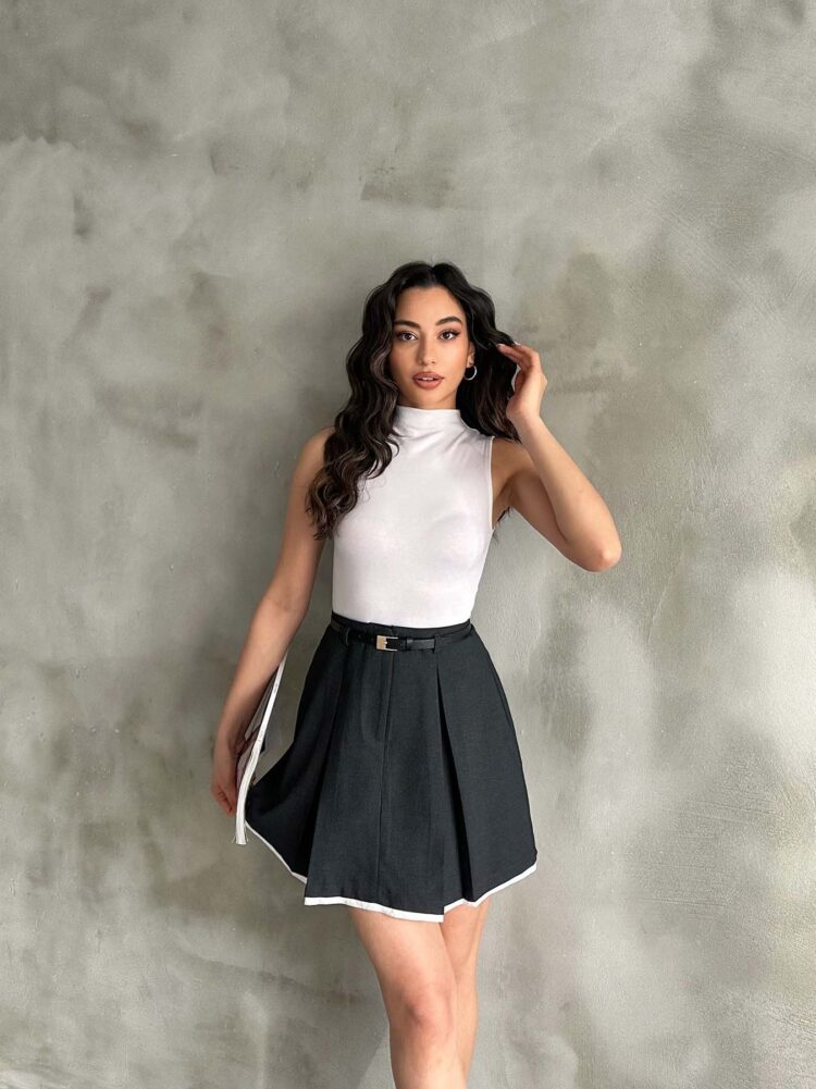 Pile Detailed Polyviscose Skirt