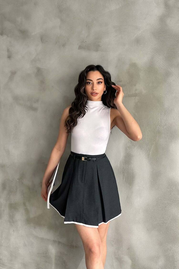 Pile Detailed Polyviscose Skirt