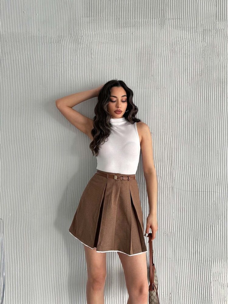 Pile Detailed Polyviscose Skirt