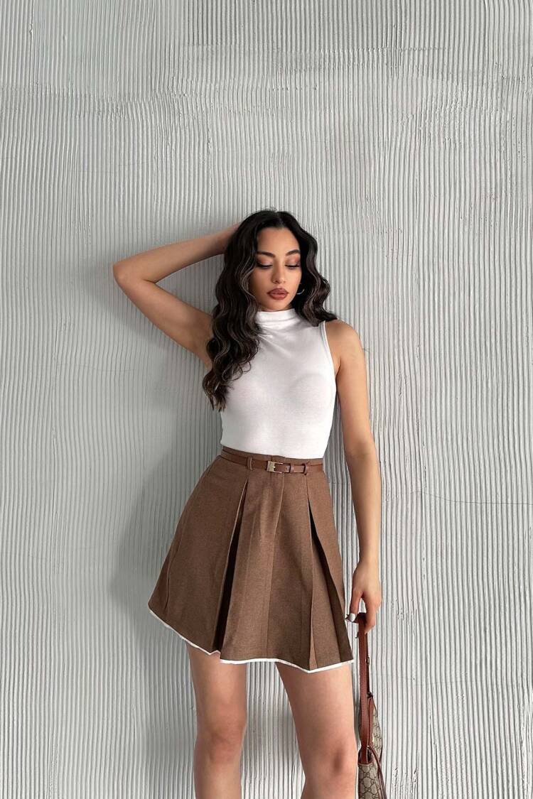 Pile Detailed Polyviscose Skirt
