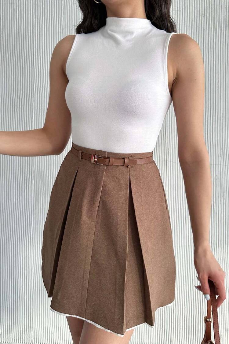 Pile Detailed Polyviscose Skirt