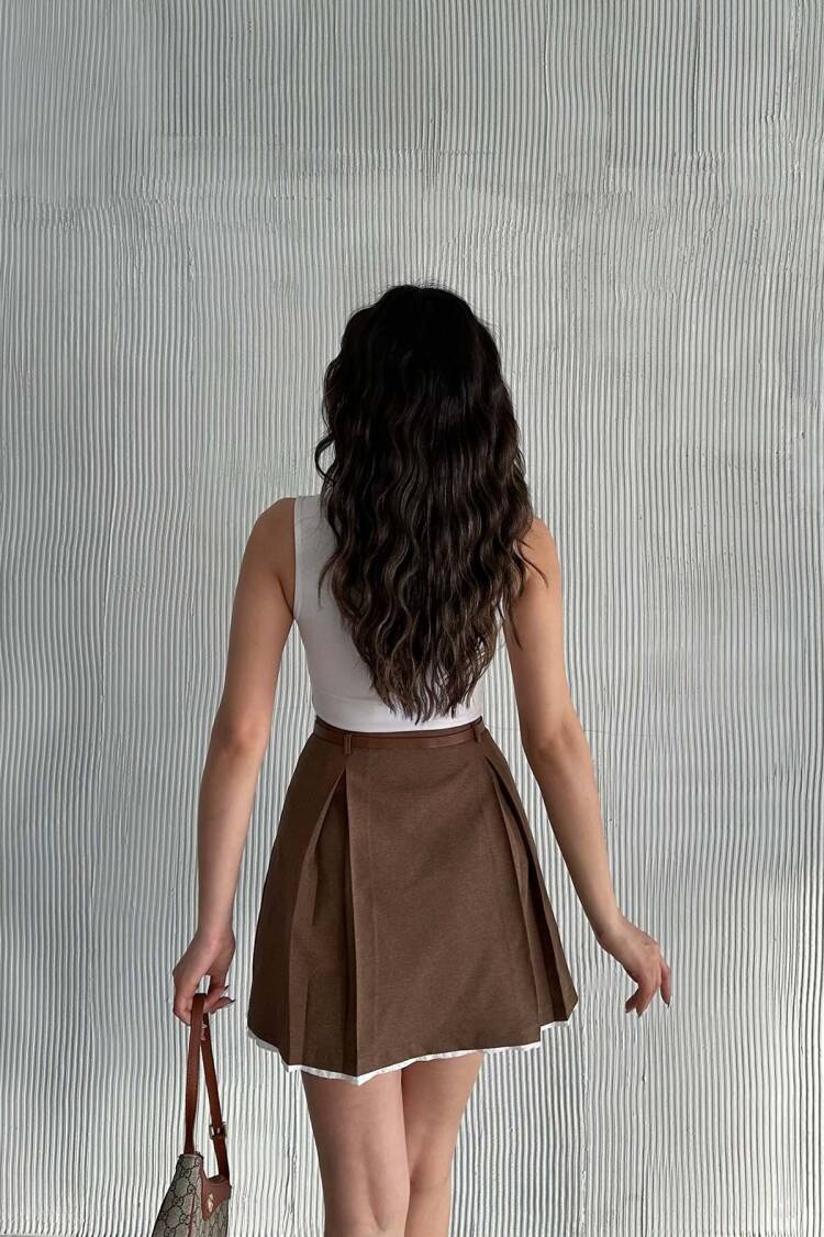 Pile Detailed Polyviscose Skirt