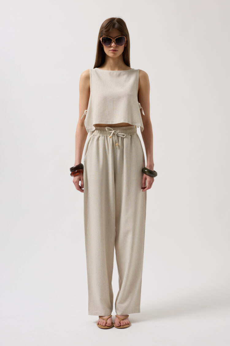 Straight Cut Pants With Lace Up Waist