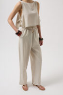 Straight Cut Pants With Lace Up Waist - Black Fashion - Globality Store - Women Clothes Wholesale Turkey