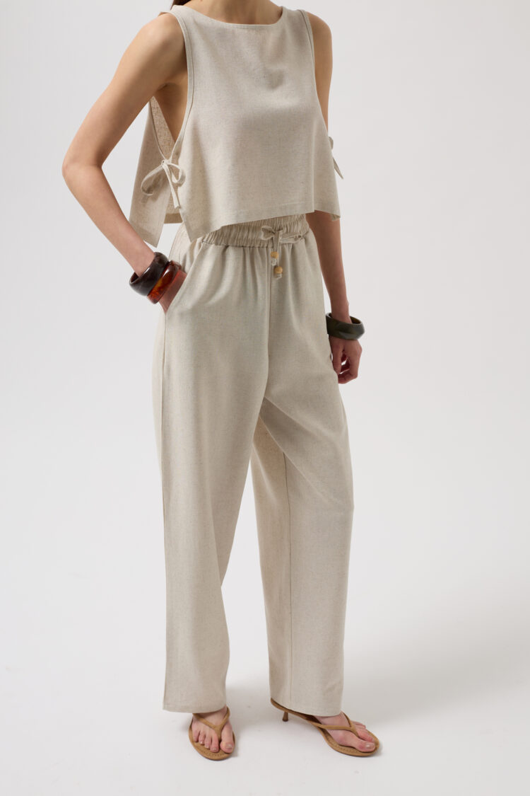 Straight Cut Pants With Lace Up Waist