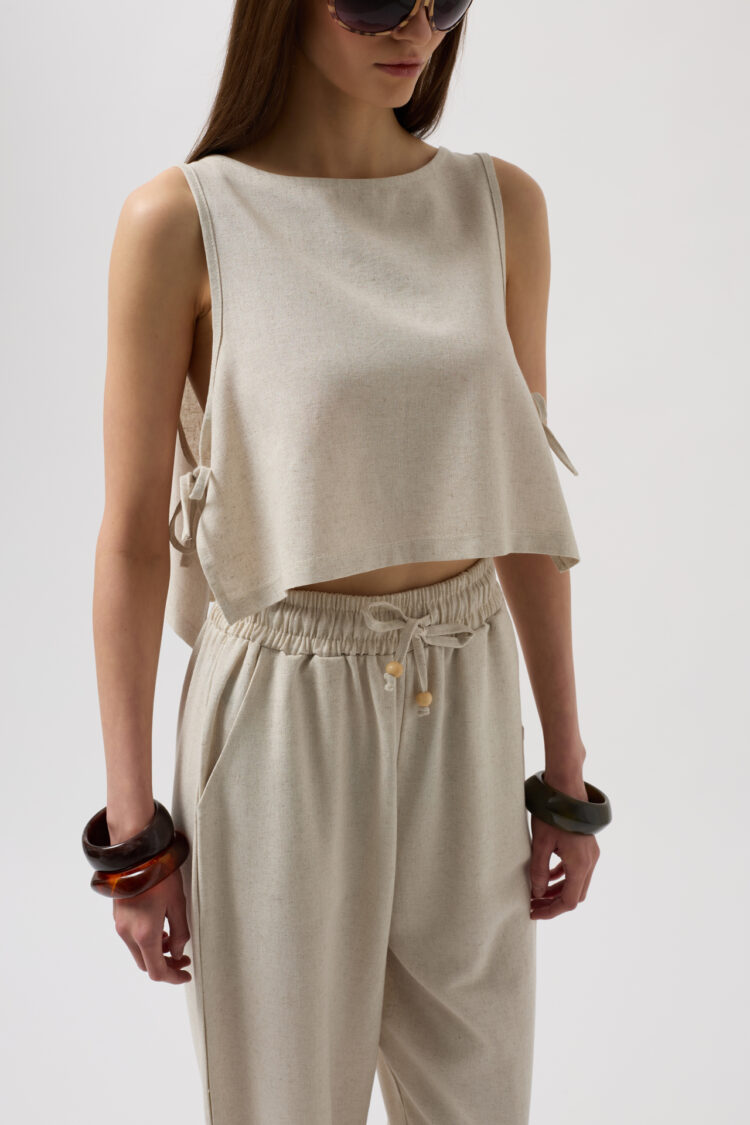 Straight Cut Pants With Lace Up Waist