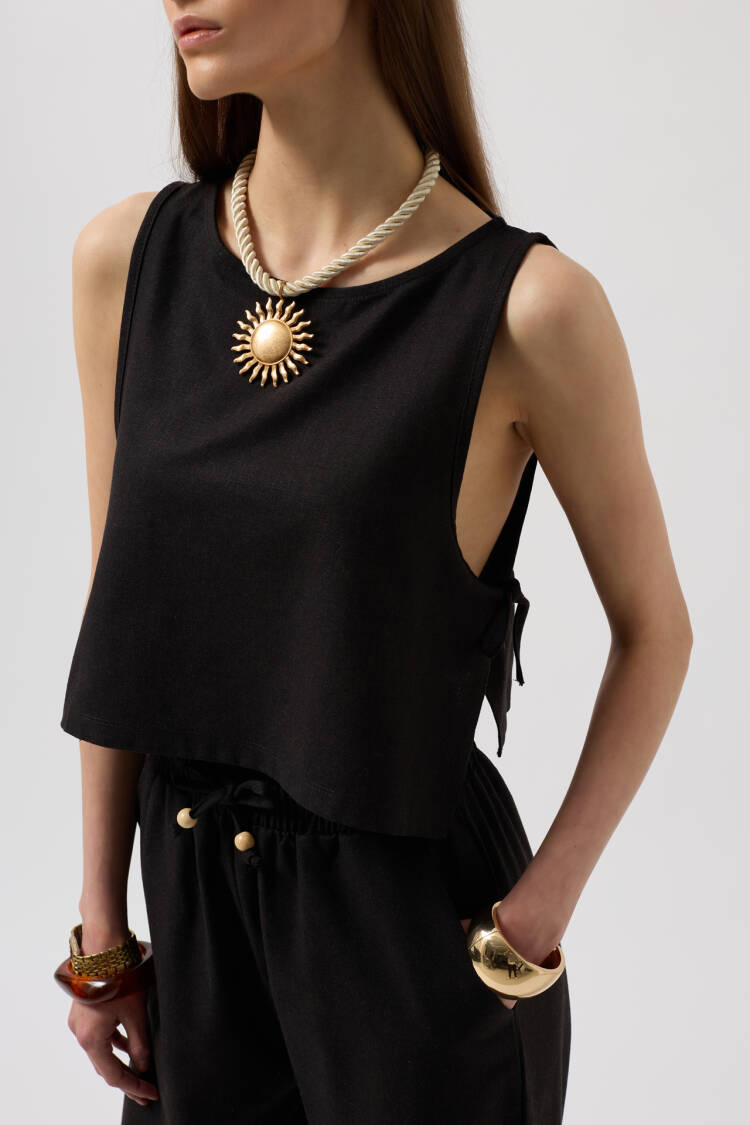 Side Tie Crop Blouse
