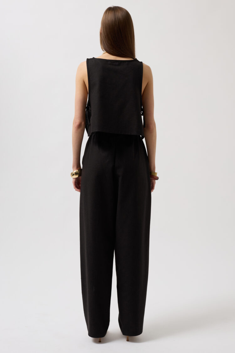Straight Cut Pants With Lace Up Waist