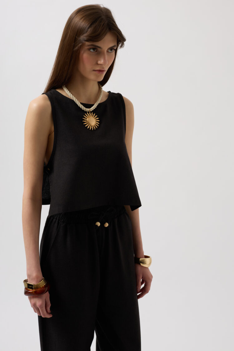 Straight Cut Pants With Lace Up Waist
