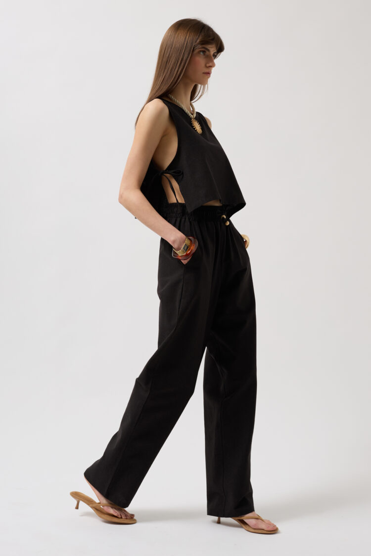 Straight Cut Pants With Lace Up Waist