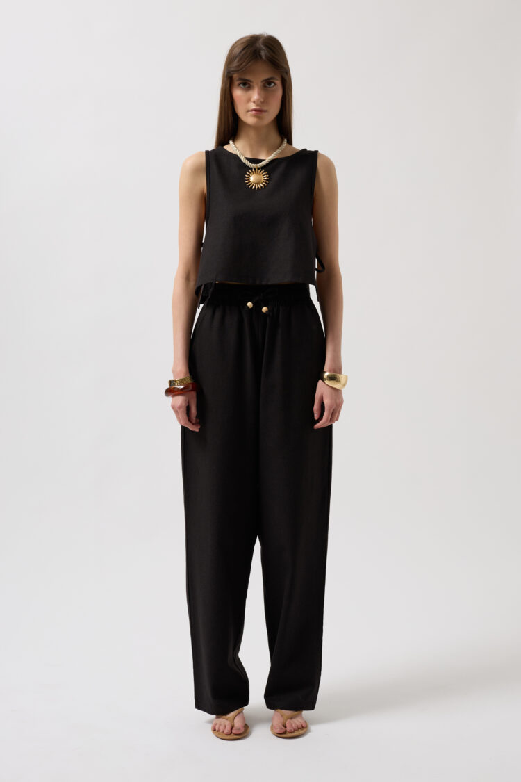 Straight Cut Pants With Lace Up Waist