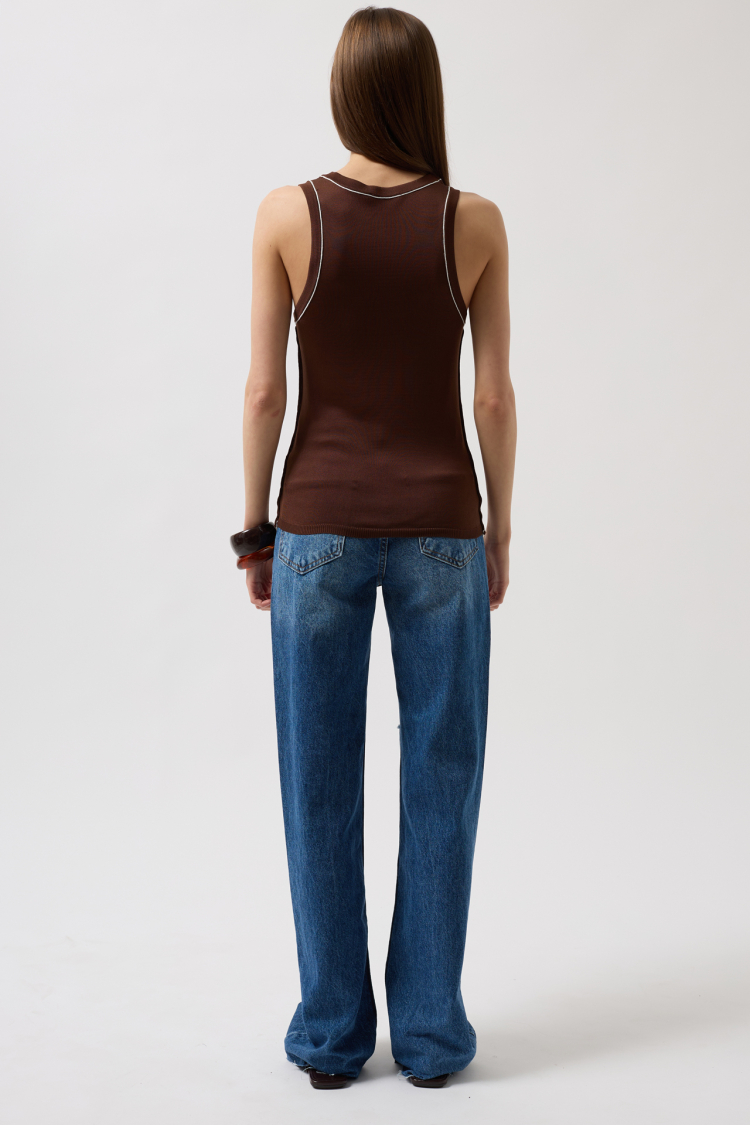 Biye Detail Halter Collar Blouse - Brown