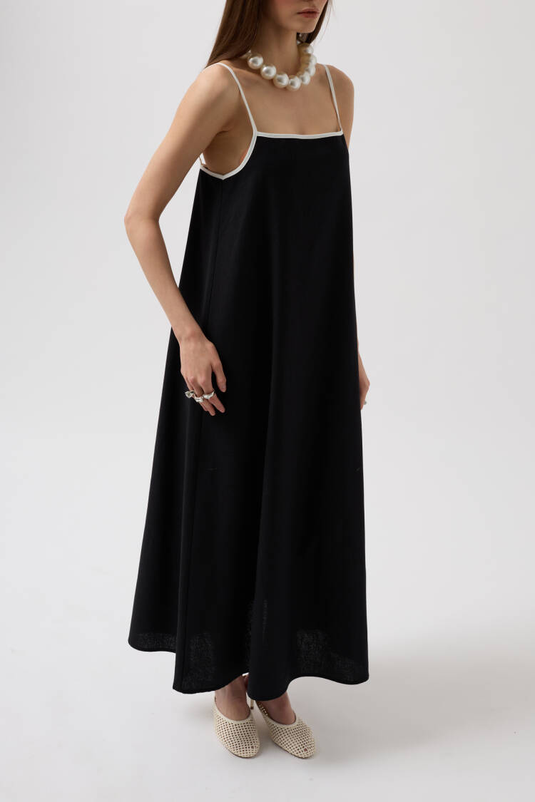 Stripe Detail Linen Maxi Dress