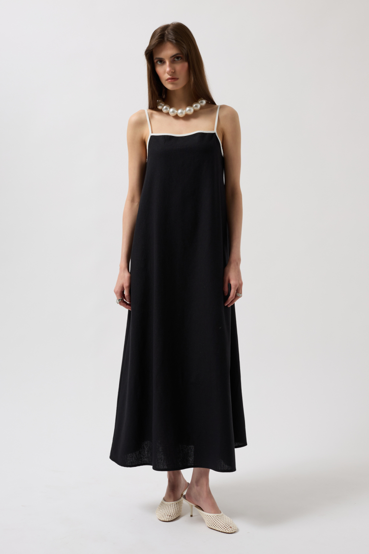 Stripe Detail Linen Maxi Dress