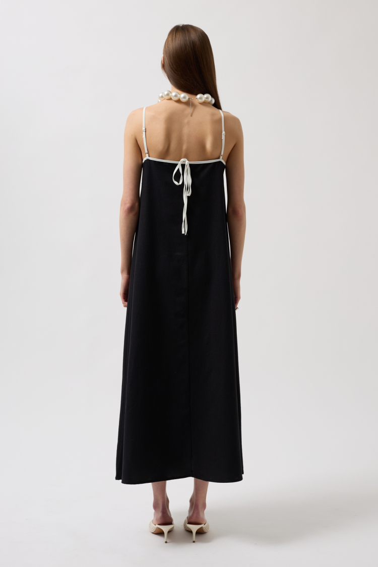 Stripe Detail Linen Maxi Dress
