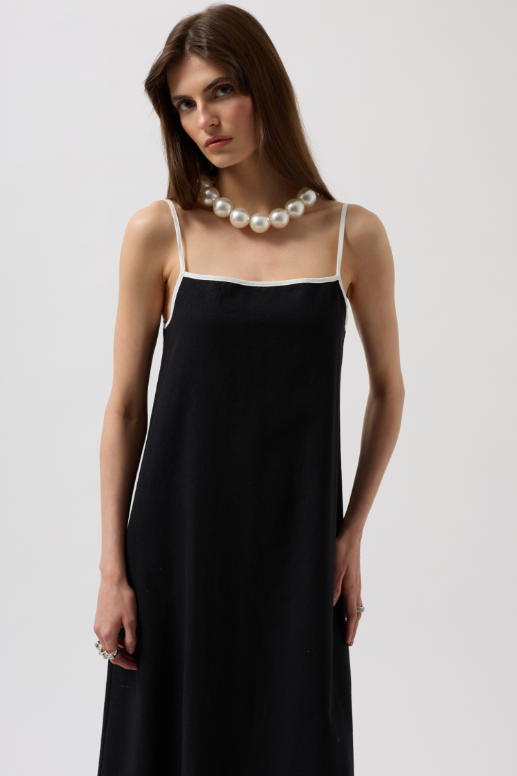 Stripe Detail Linen Maxi Dress