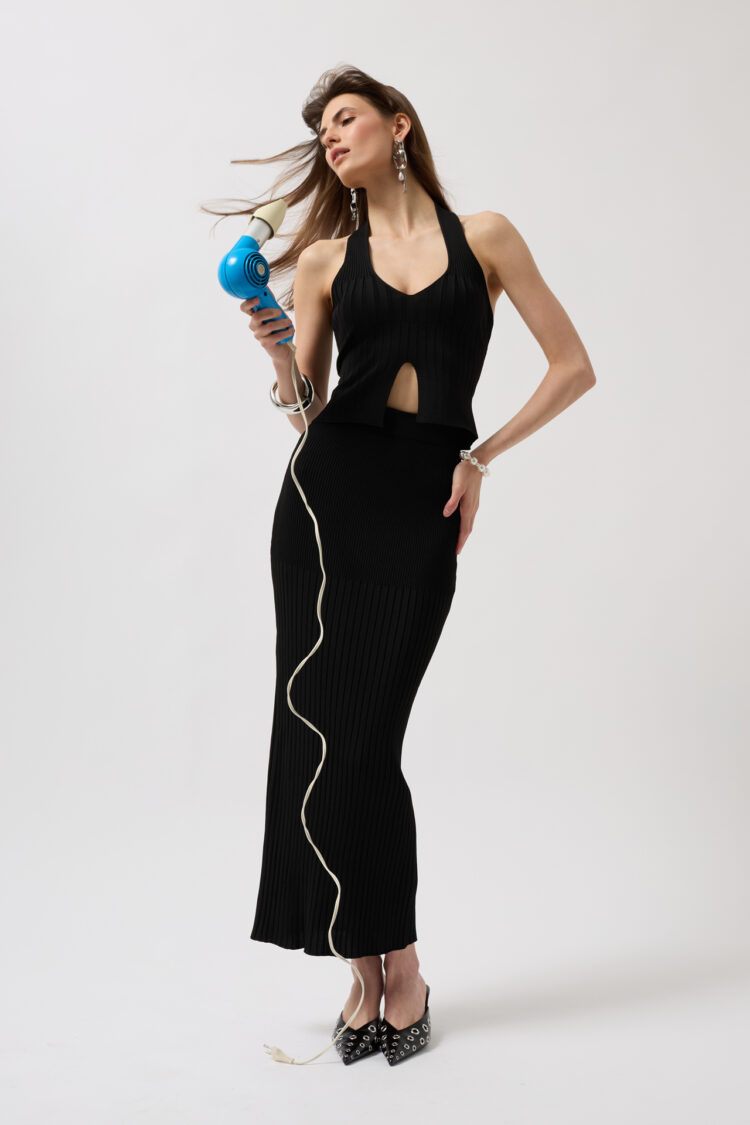 High Waist Textured Skirt - Black Fashion - Globality Store - Women Clothes Wholesale Turkey