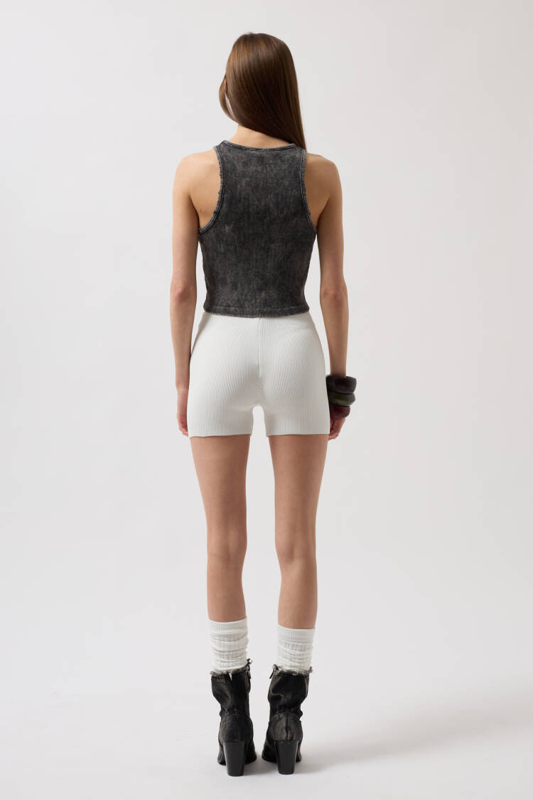 Washed Halter Collar Crop Blouse