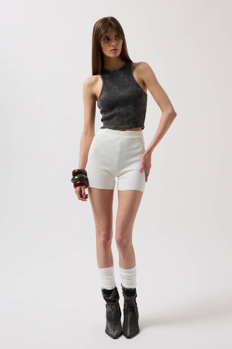 Washed Halter Collar Crop Blouse
