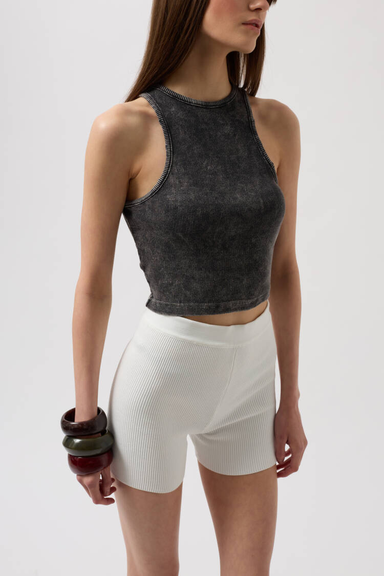 Washed Halter Collar Crop Blouse