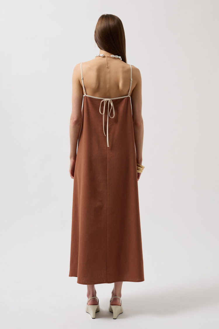 Stripe Detail Linen Maxi Dress