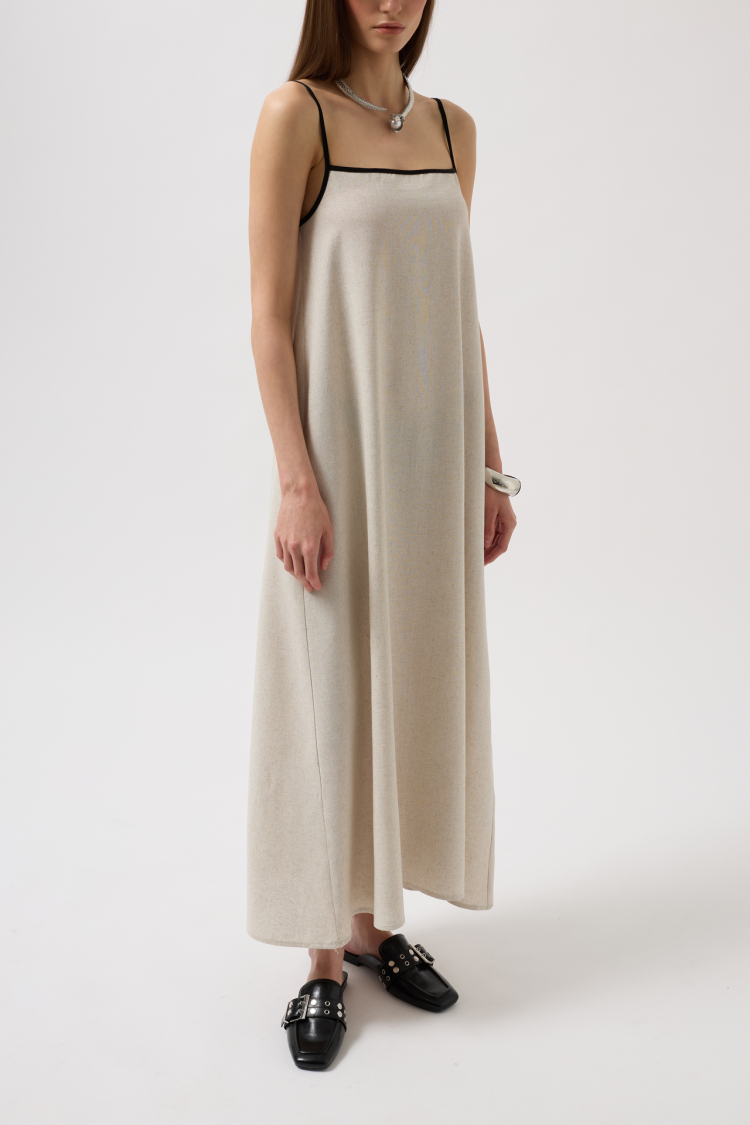 Stripe Detail Linen Maxi Dress