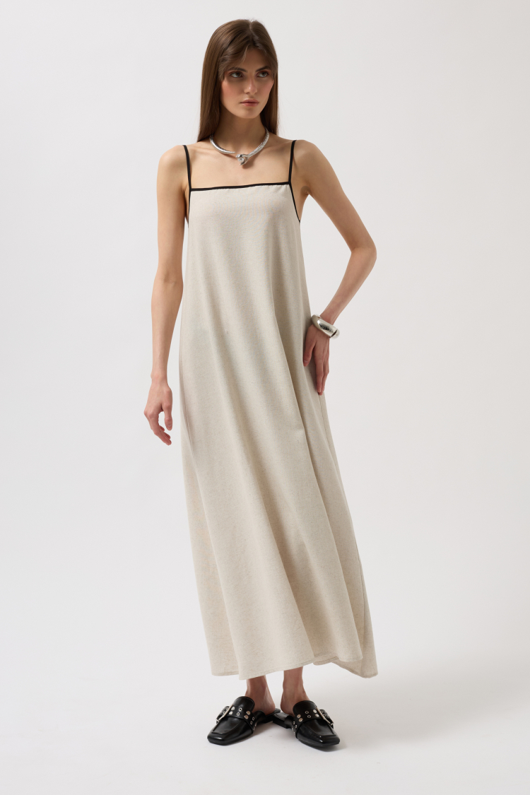 Stripe Detail Linen Maxi Dress