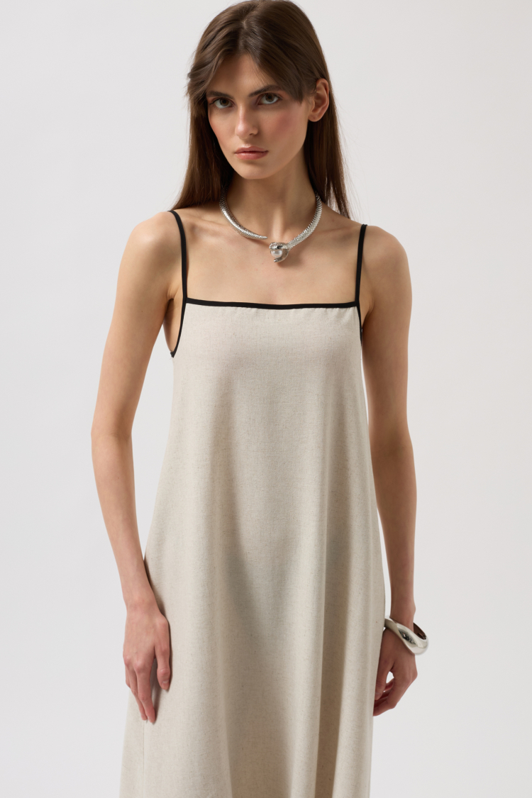 Stripe Detail Linen Maxi Dress