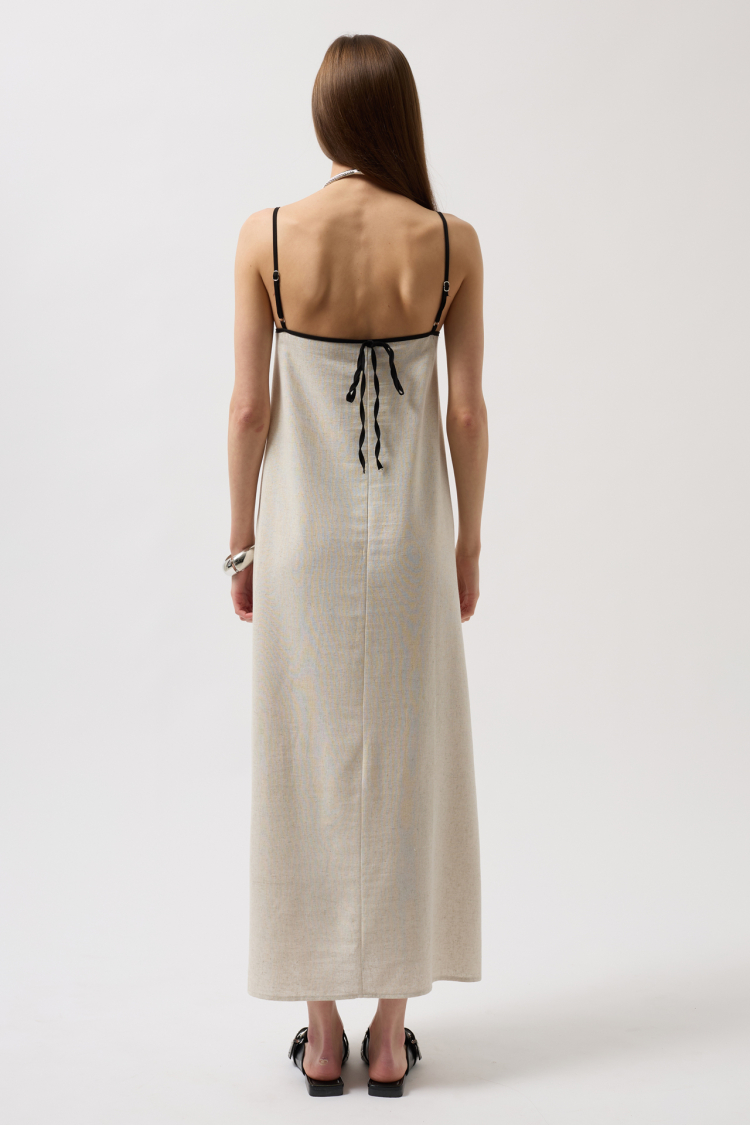 Stripe Detail Linen Maxi Dress