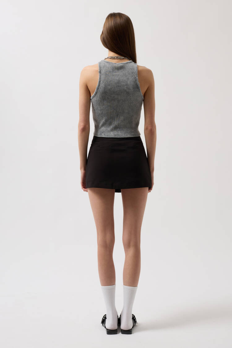 Washed Halter Collar Crop Blouse - Gray