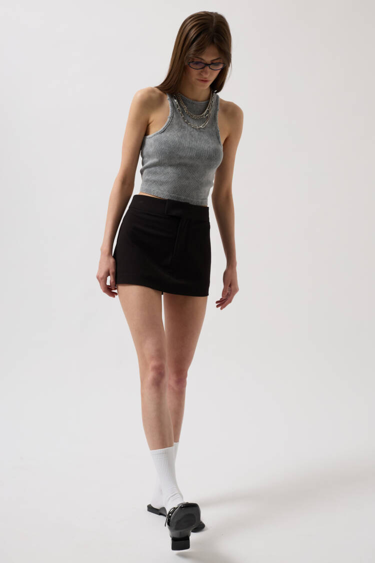Washed Halter Collar Crop Blouse - Gray