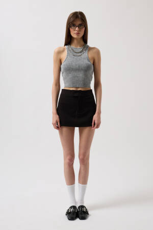 Washed Halter Collar Crop Blouse - Gray - Black Fashion - Globality Store - Women Clothes Wholesale Turkey