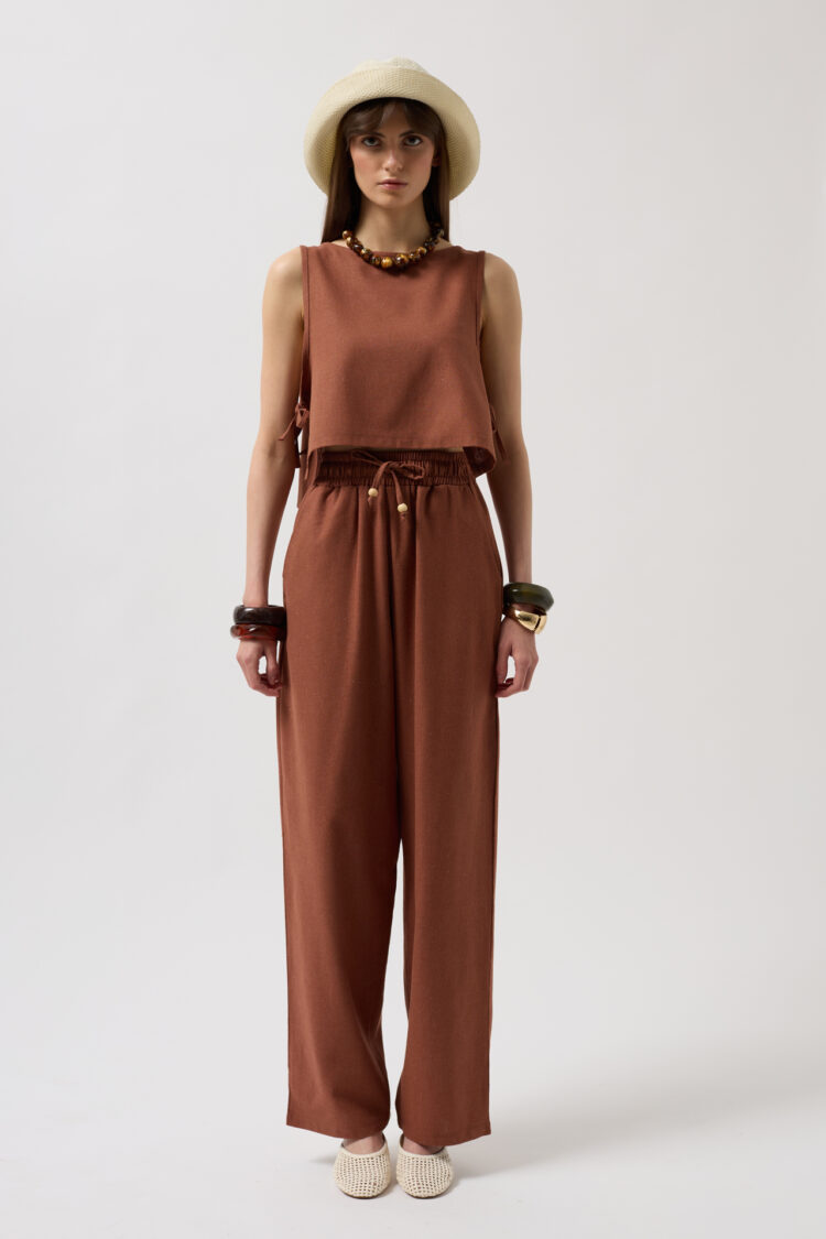 Straight Cut Pants With Lace Up Waist