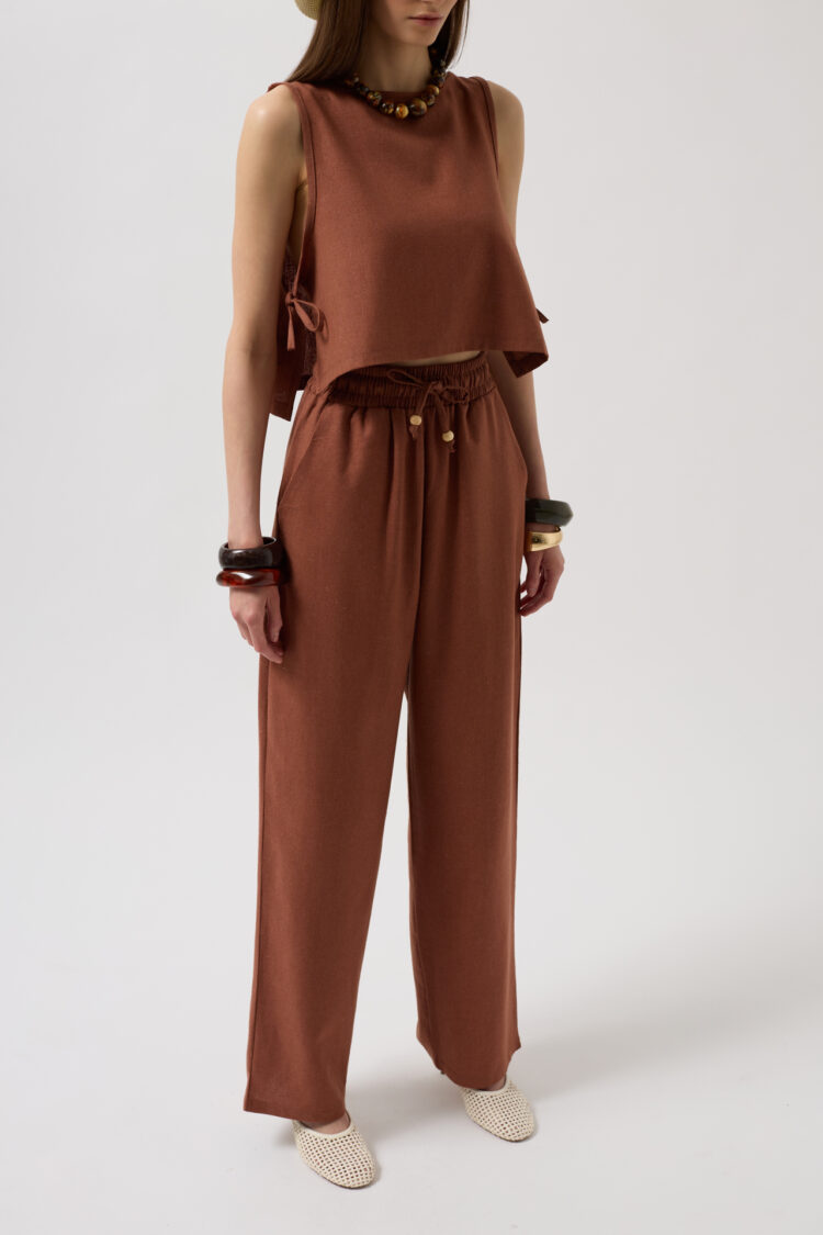 Straight Cut Pants With Lace Up Waist