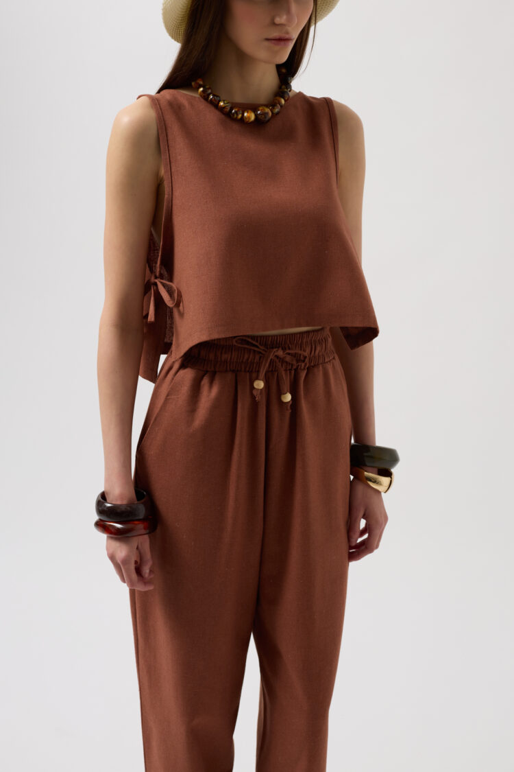 Straight Cut Pants With Lace Up Waist