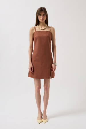 Slit Detail Linen Mini Dress With Rope Strap - Black Fashion - Globality Store - Women Clothes Wholesale Turkey