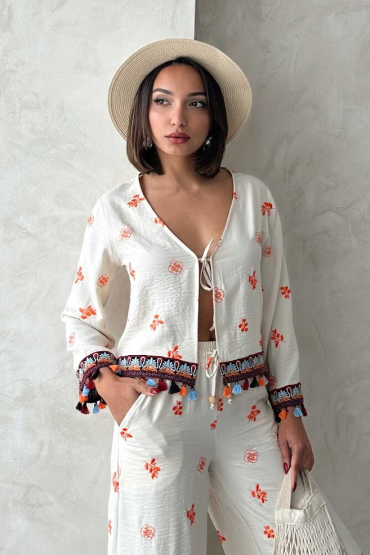 Front Tie Embroidered Shirt - Topshow - Globality Store - Women Clothes Wholesale Turkey
