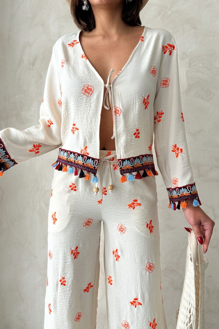 Front Tie Embroidered Shirt