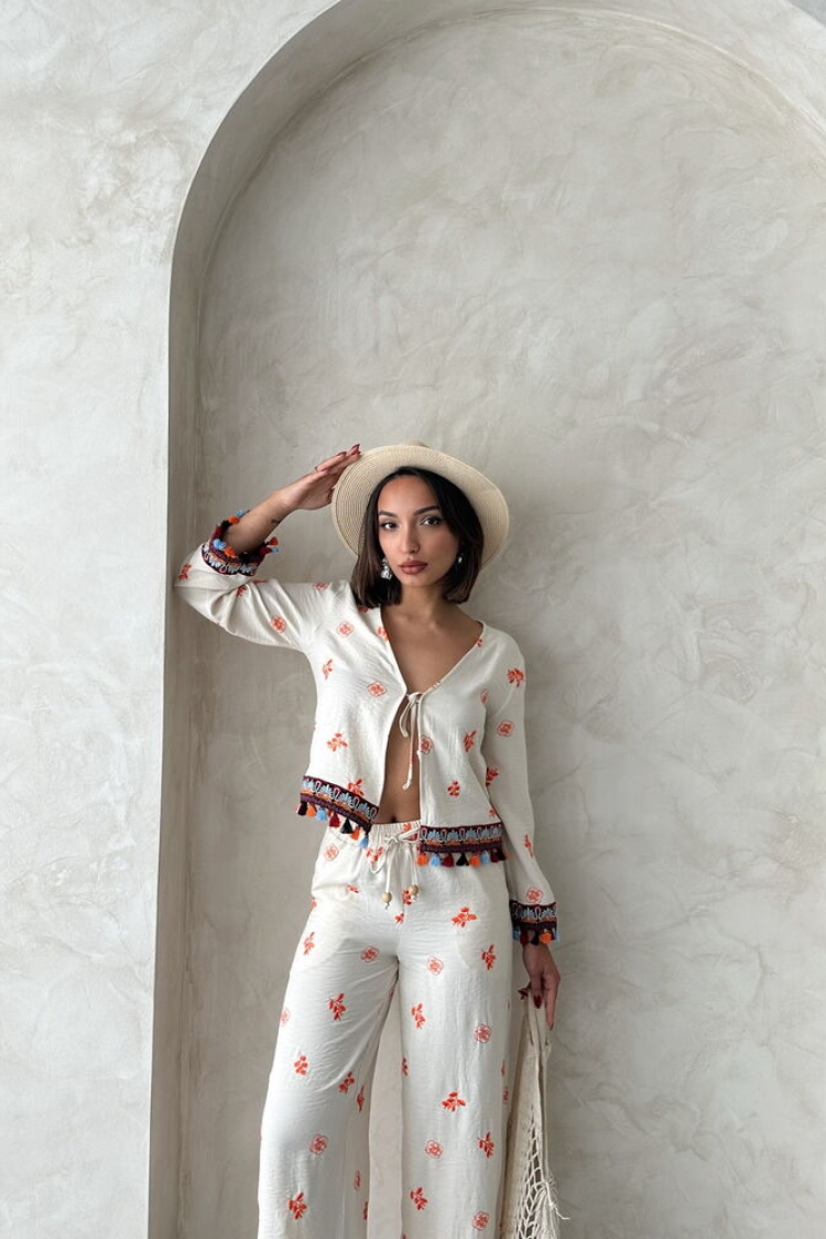 Front Tie Embroidered Shirt