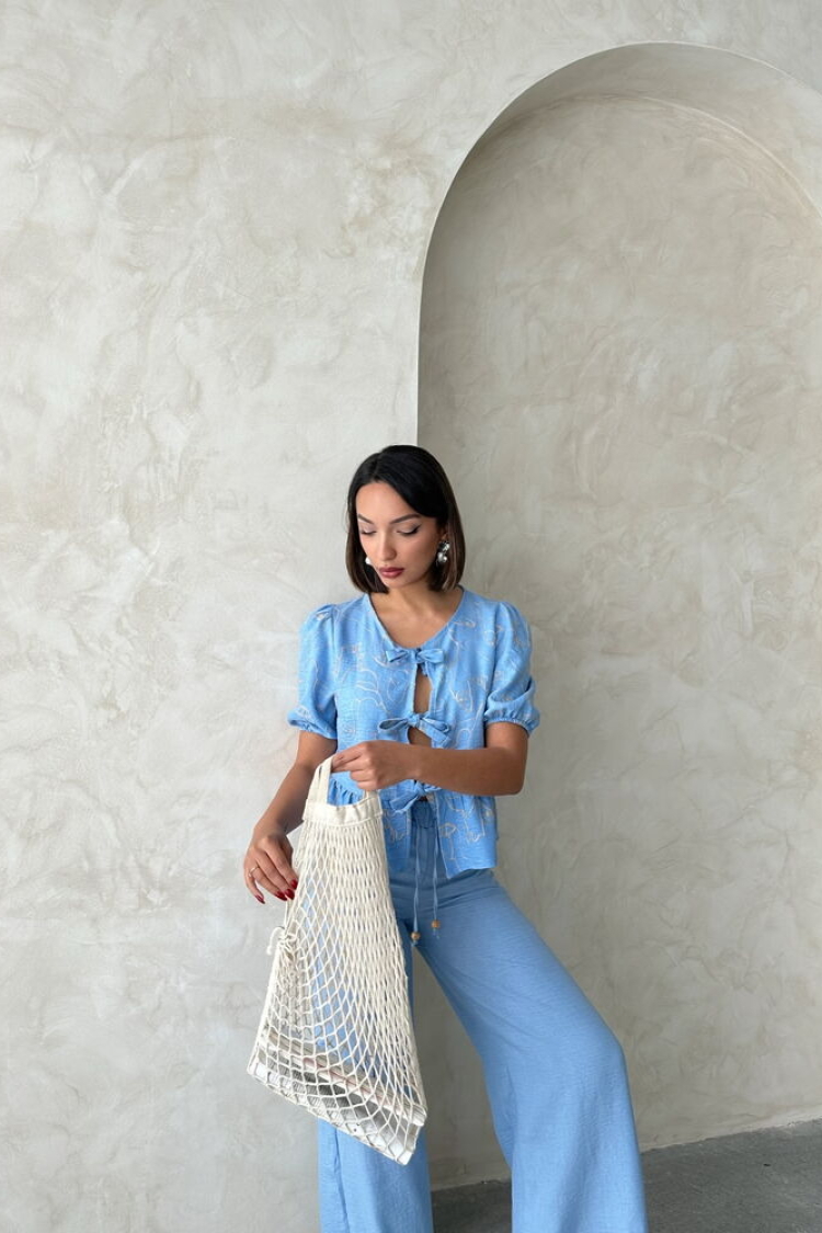 Front Tie Embroidered Blouse - Light