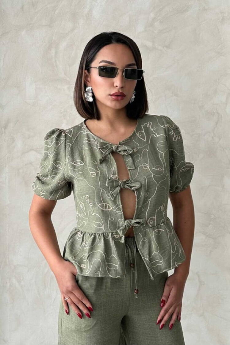 Front Tie Embroidered Blouse - Light - Topshow - Globality Store - Women Clothes Wholesale Turkey