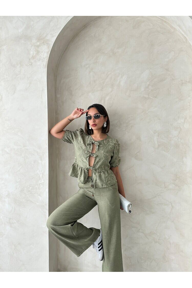 Front Tie Embroidered Blouse - Light