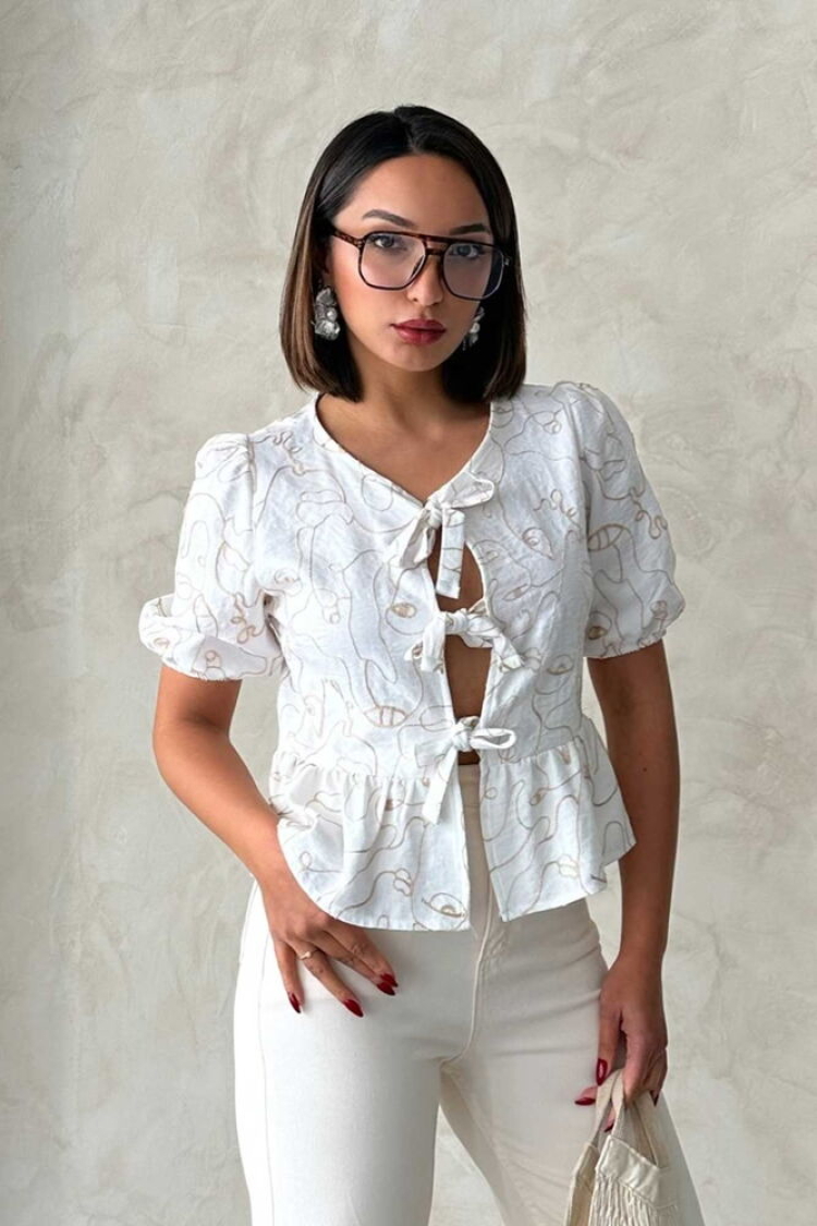 Front Tie Embroidered Blouse - Topshow - Globality Store - Women Clothes Wholesale Turkey