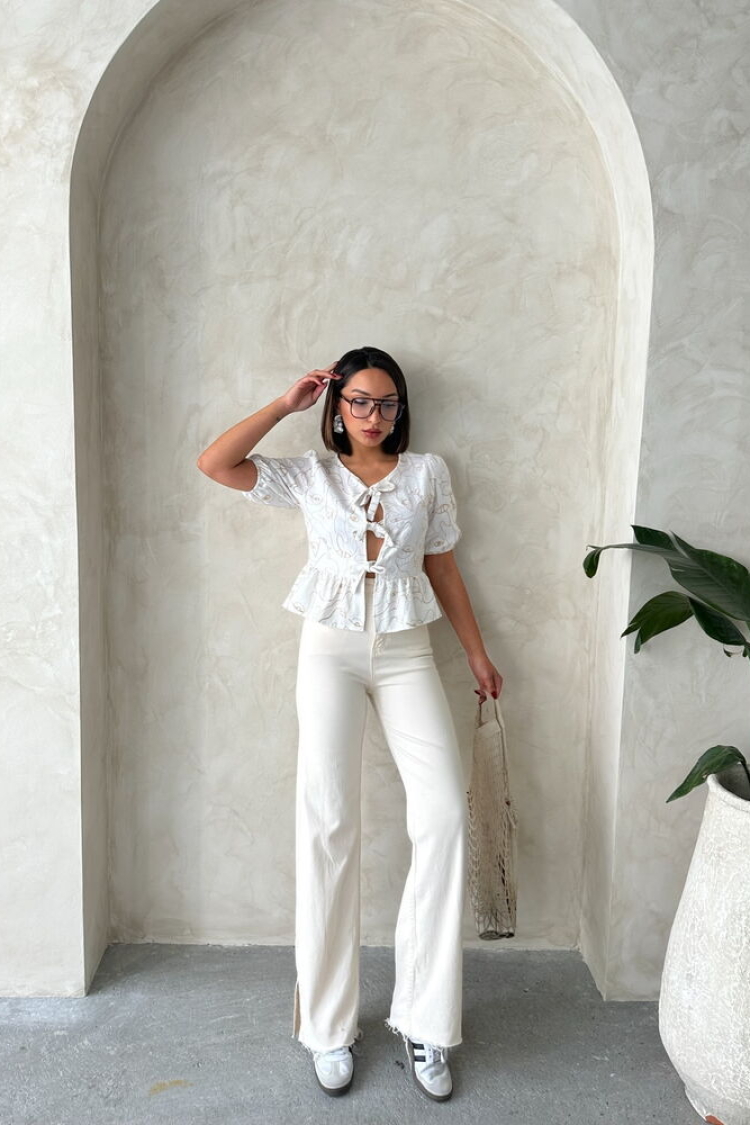 Front Tie Embroidered Blouse