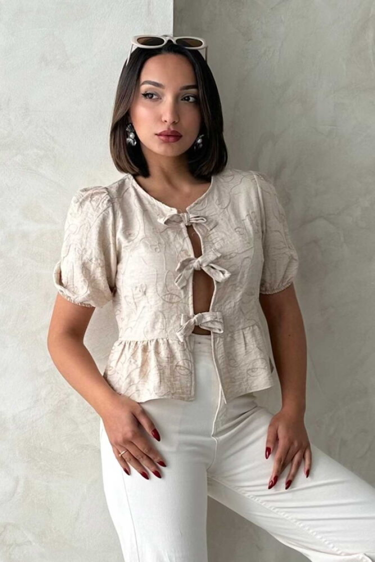 Front Tie Embroidered Blouse - Topshow - Globality Store - Women Clothes Wholesale Turkey