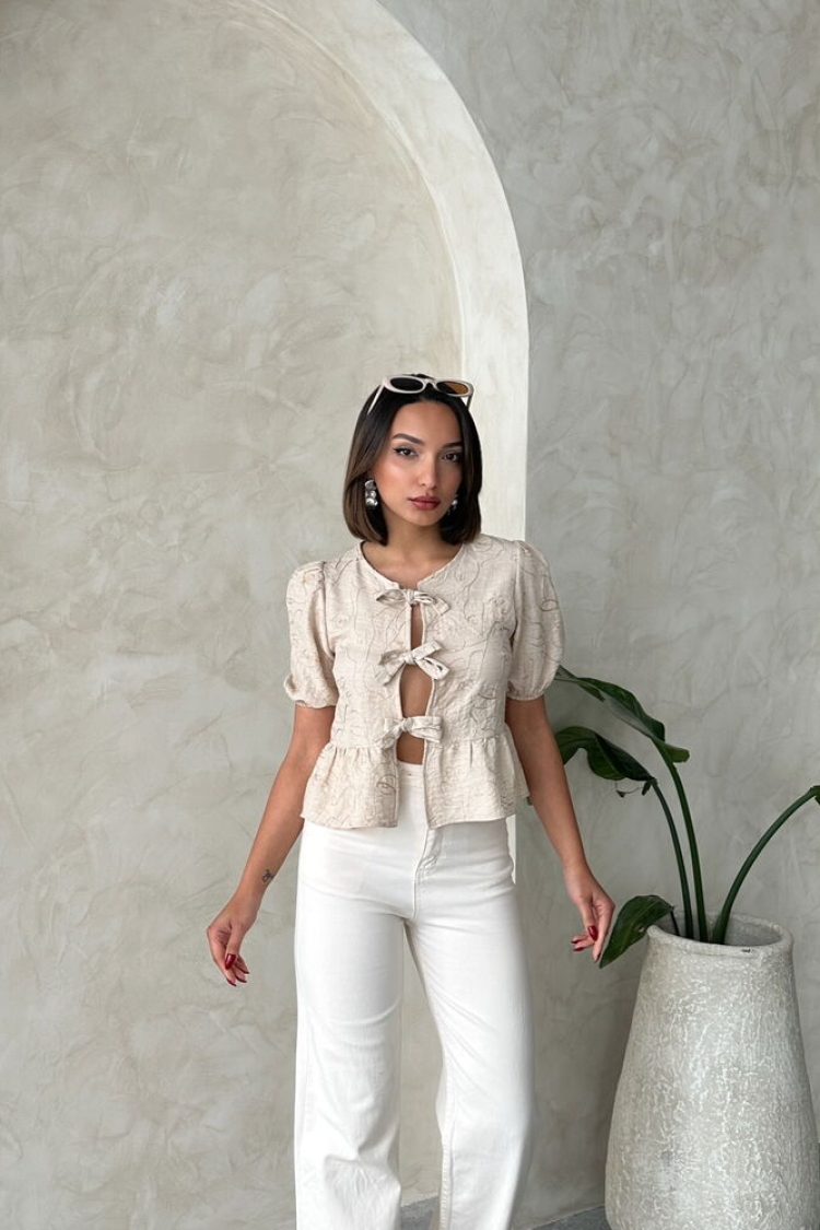 Front Tie Embroidered Blouse