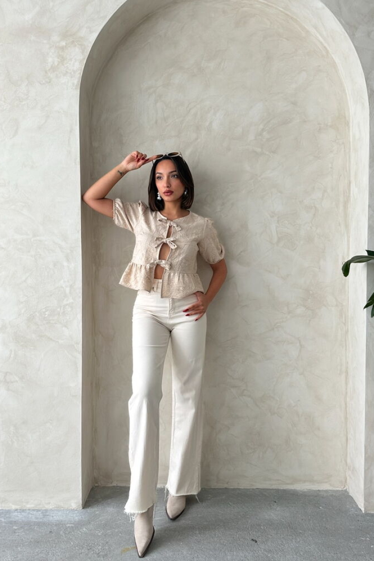 Front Tie Embroidered Blouse