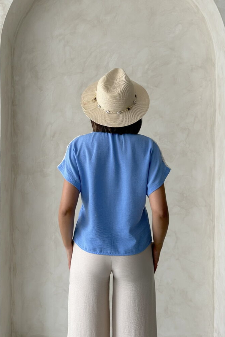 Raw Blouse With Chest - Blue