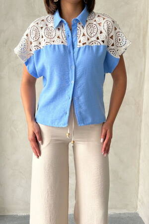 Raw Blouse With Chest - Blue - Topshow - Globality Store - Women Clothes Wholesale Turkey