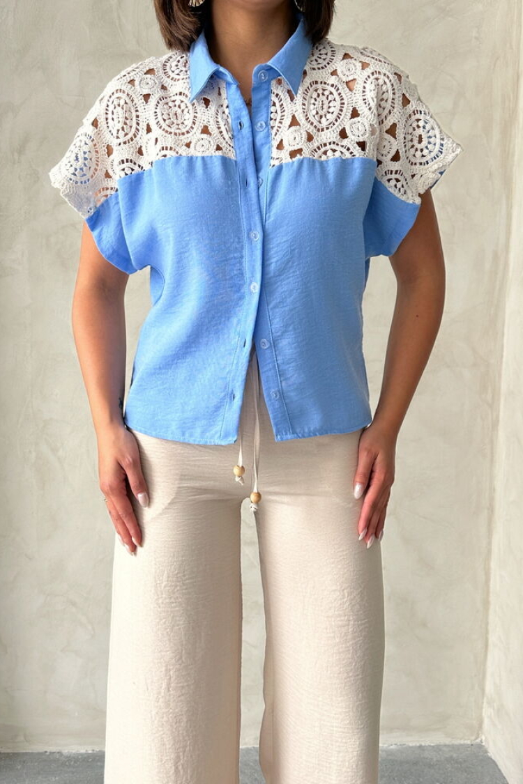 Raw Blouse With Chest - Blue